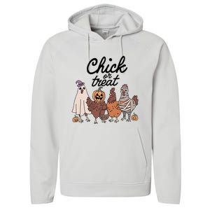 Funny Chicken Halloween Pumpkin Chick Or Treat Chicken Lovers Performance Fleece Hoodie