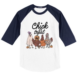 Funny Chicken Halloween Pumpkin Chick Or Treat Chicken Lovers Baseball Sleeve Shirt