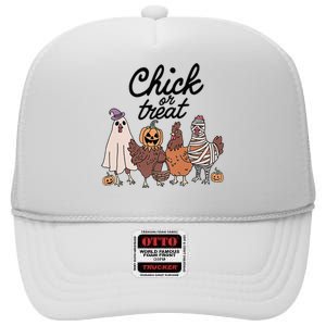 Funny Chicken Halloween Pumpkin Chick Or Treat Chicken Lovers High Crown Mesh Back Trucker Hat