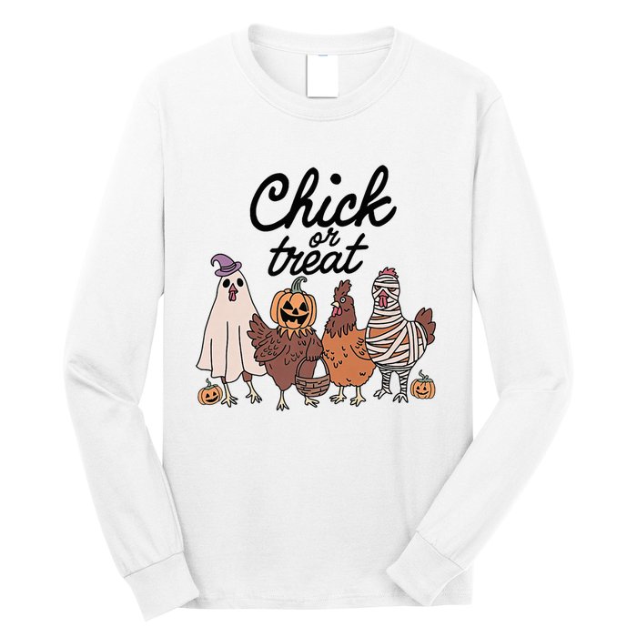 Funny Chicken Halloween Pumpkin Chick Or Treat Chicken Lovers Long Sleeve Shirt