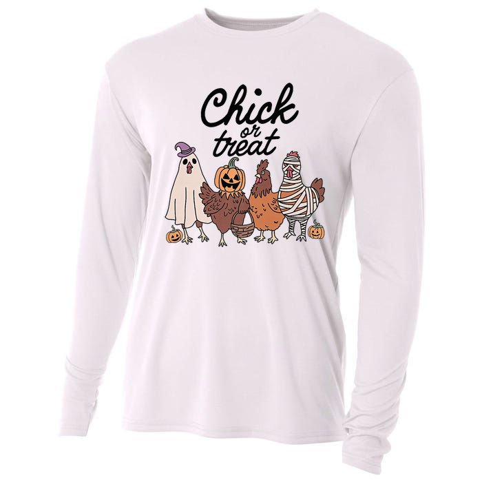 Funny Chicken Halloween Pumpkin Chick Or Treat Chicken Lovers Cooling Performance Long Sleeve Crew