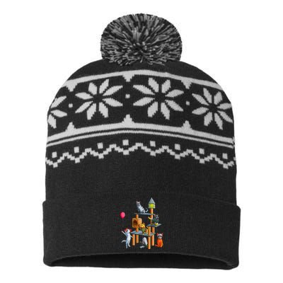 Funny Cat Horror Movies Cute Halloween For Cat Kitty Lovers USA-Made Snowflake Beanie