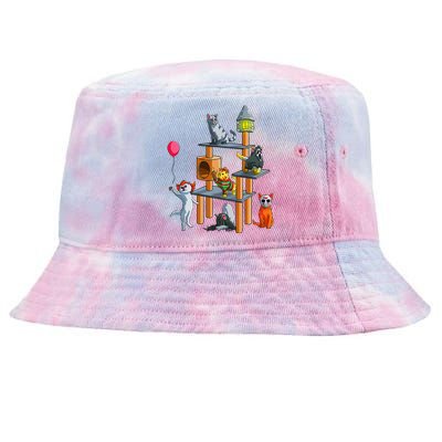 Funny Cat Horror Movies Cute Halloween For Cat Kitty Lovers Tie-Dyed Bucket Hat