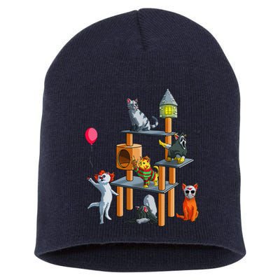 Funny Cat Horror Movies Cute Halloween For Cat Kitty Lovers Short Acrylic Beanie