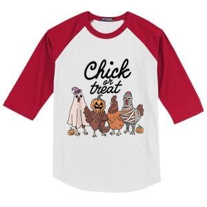 Funny Chicken Halloween Pumpkin Chick Or Treat Chicken Lover Kids Colorblock Raglan Jersey