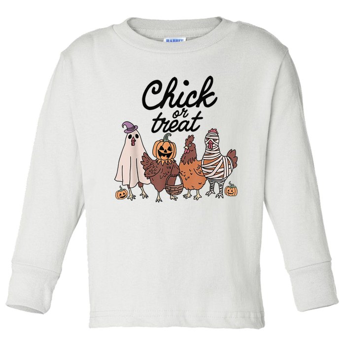 Funny Chicken Halloween Pumpkin Chick Or Treat Chicken Lover Toddler Long Sleeve Shirt