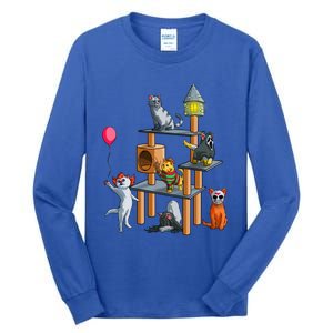 Funny Cat Horror Movies Cute Halloween For Cat Kitty Lovers Gift Tall Long Sleeve T-Shirt