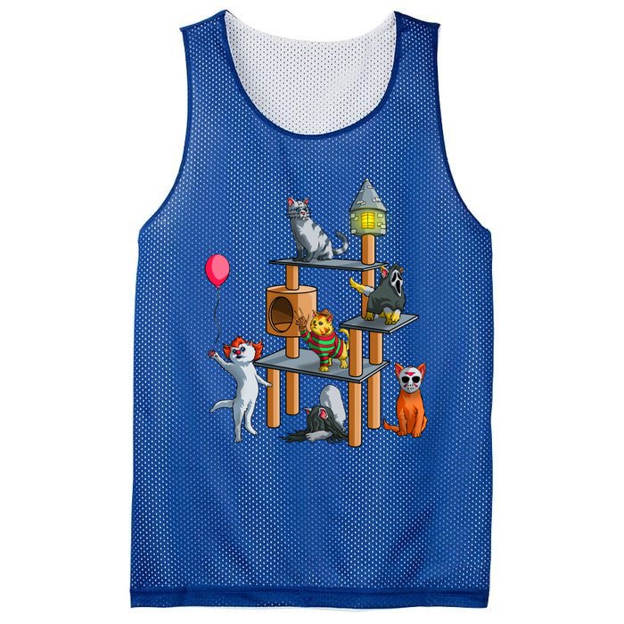 Funny Cat Horror Movies Cute Halloween For Cat Kitty Lovers Gift Mesh Reversible Basketball Jersey Tank