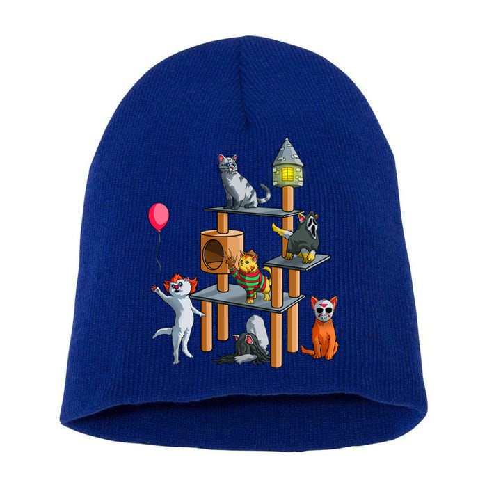 Funny Cat Horror Movies Cute Halloween For Cat Kitty Lovers Gift Short Acrylic Beanie