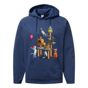 Funny Cat Horror Movies Cute Halloween For Cat Kitty Lovers Gift Performance Fleece Hoodie