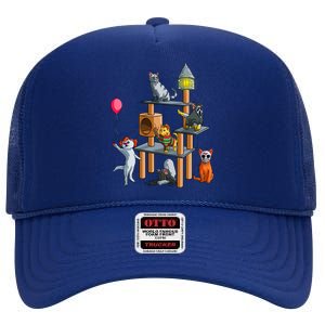 Funny Cat Horror Movies Cute Halloween For Cat Kitty Lovers Gift High Crown Mesh Back Trucker Hat