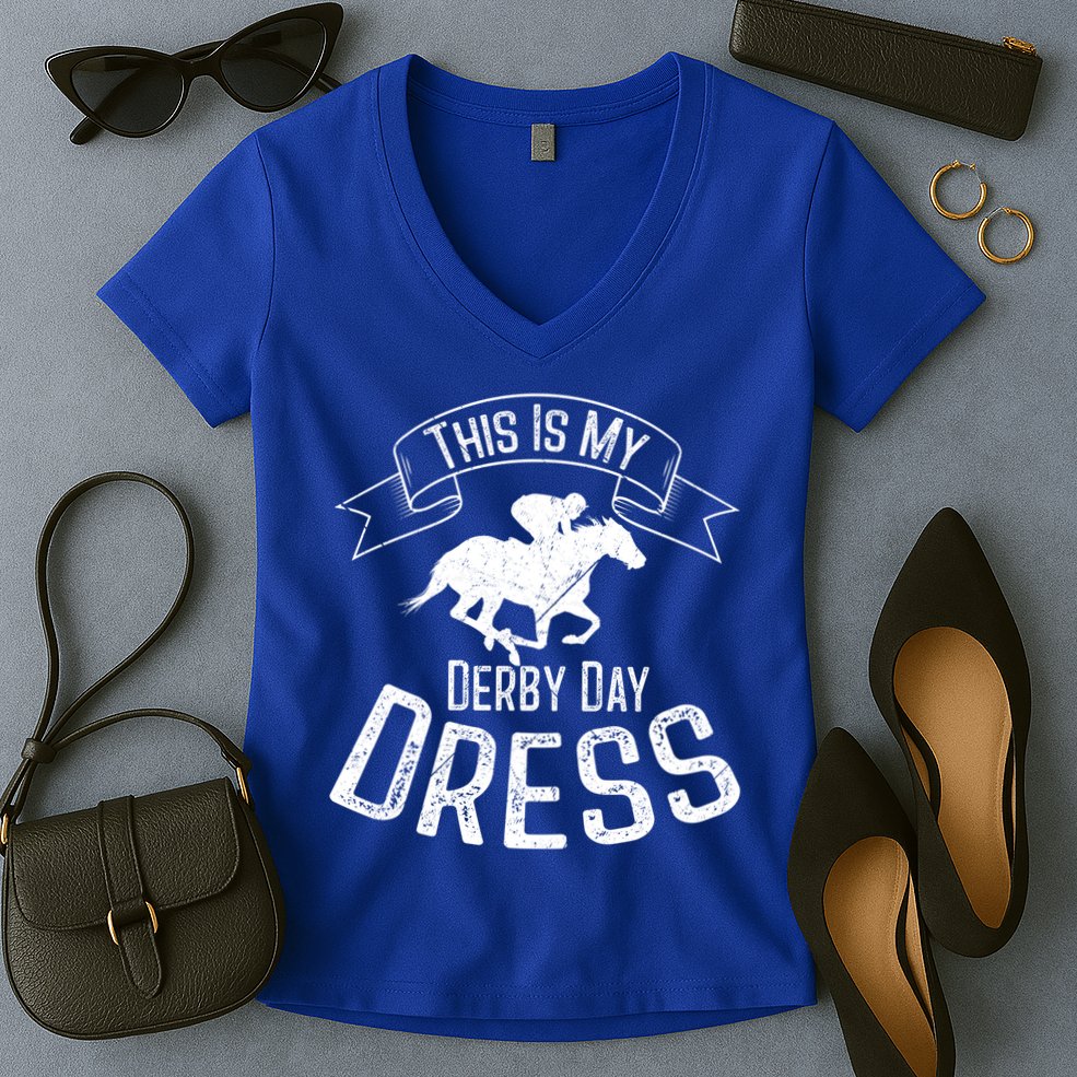 Funny Classic Horse Kentucky This Is My Derby Day Dress Gift Women's V-Neck T-Shirt