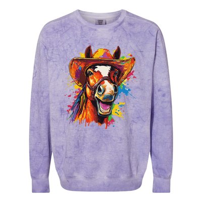 Funny Cowboy Horse Illustration Laugh Colorblast Crewneck Sweatshirt