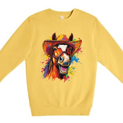 Funny Cowboy Horse Illustration Laugh Premium Crewneck Sweatshirt