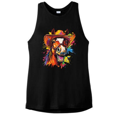 Funny Cowboy Horse Illustration Laugh Ladies PosiCharge Tri-Blend Wicking Tank