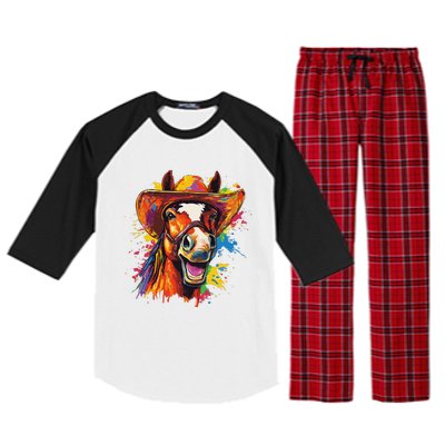 Funny Cowboy Horse Illustration Laugh Raglan Sleeve Pajama Set