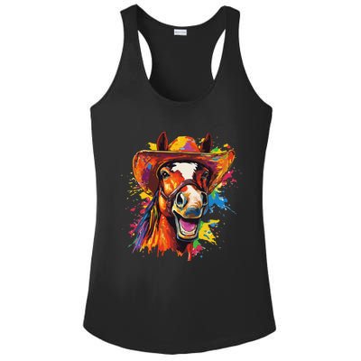 Funny Cowboy Horse Illustration Laugh Ladies PosiCharge Competitor Racerback Tank