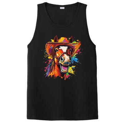 Funny Cowboy Horse Illustration Laugh PosiCharge Competitor Tank