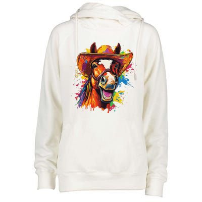 Funny Cowboy Horse Illustration Laugh Womens Funnel Neck Pullover Hood