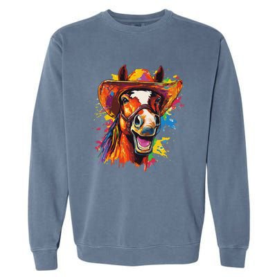 Funny Cowboy Horse Illustration Laugh Garment-Dyed Sweatshirt