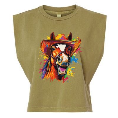 Funny Cowboy Horse Illustration Laugh Garment-Dyed Women's Muscle Tee