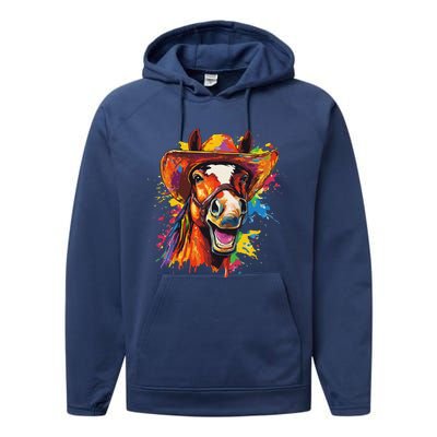 Funny Cowboy Horse Illustration Laugh Performance Fleece Hoodie