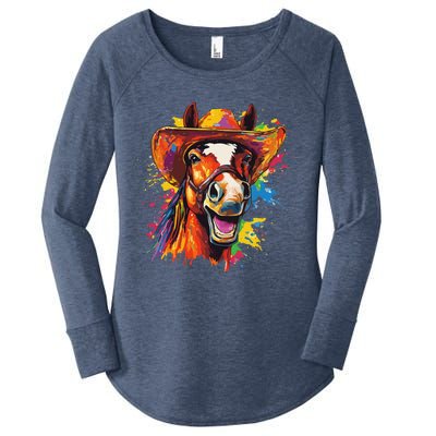 Funny Cowboy Horse Illustration Laugh Women's Perfect Tri Tunic Long Sleeve Shirt