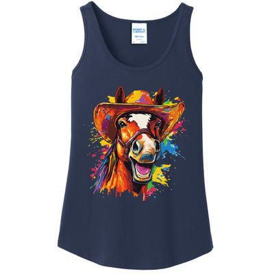 Funny Cowboy Horse Illustration Laugh Ladies Essential Tank