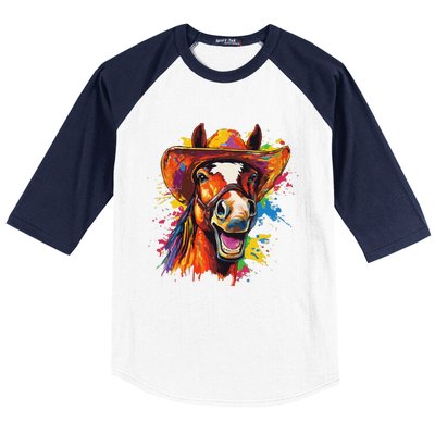 Funny Cowboy Horse Illustration Laugh Baseball Sleeve Shirt