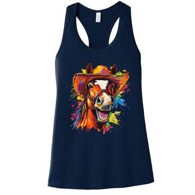 Funny Cowboy Horse Illustration Laugh Women's Racerback Tank