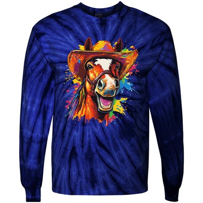 Funny Cowboy Horse Illustration Laugh Tie-Dye Long Sleeve Shirt