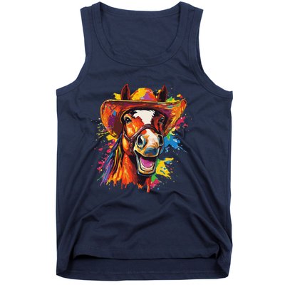 Funny Cowboy Horse Illustration Laugh Tank Top