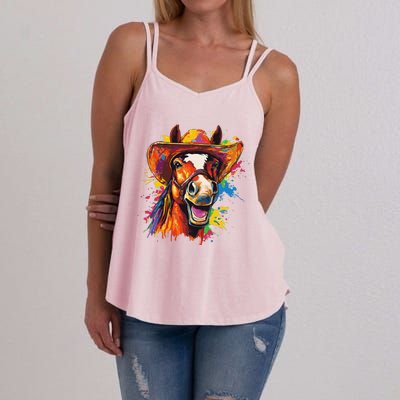 Funny Cowboy Horse Illustration Laugh Women's Strappy Tank