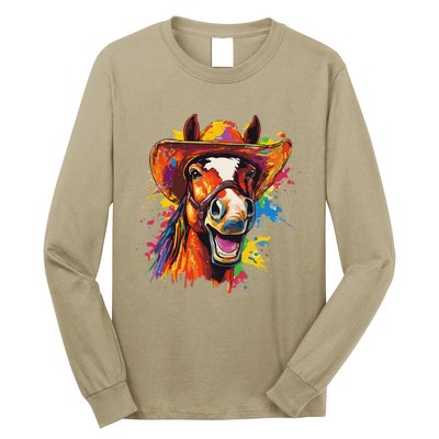 Funny Cowboy Horse Illustration Laugh Long Sleeve Shirt