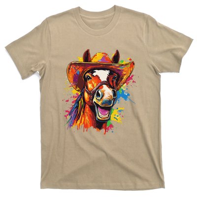 Funny Cowboy Horse Illustration Laugh T-Shirt