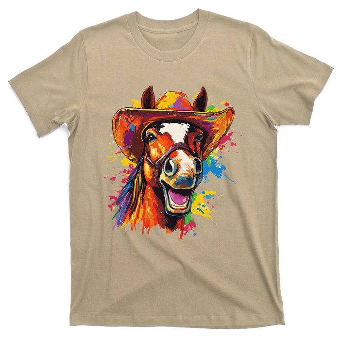 Funny Cowboy Horse Illustration Laugh T-Shirt