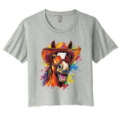 Funny Cowboy Horse Illustration Laugh Women's Crop Top Tee