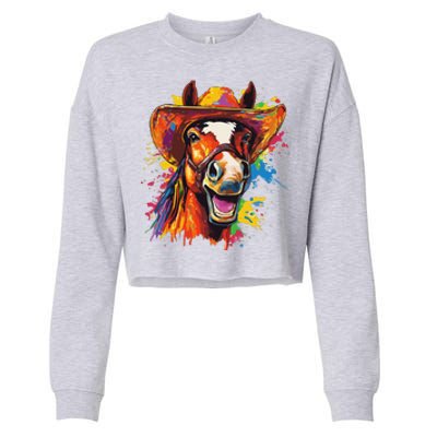 Funny Cowboy Horse Illustration Laugh Cropped Pullover Crew