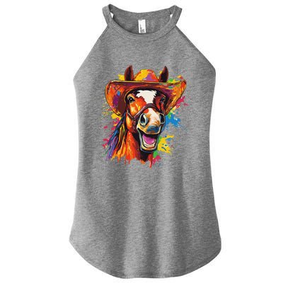 Funny Cowboy Horse Illustration Laugh Women's Perfect Tri Rocker Tank