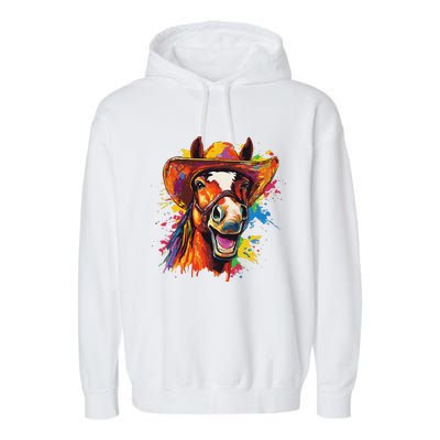 Funny Cowboy Horse Illustration Laugh Garment-Dyed Fleece Hoodie