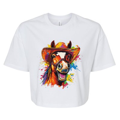 Funny Cowboy Horse Illustration Laugh Bella+Canvas Jersey Crop Tee