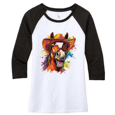 Funny Cowboy Horse Illustration Laugh Women's Tri-Blend 3/4-Sleeve Raglan Shirt