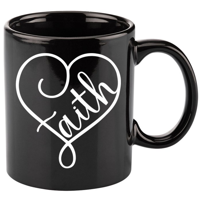 Faith Cursive Heart Christians Jesus Loves 11oz C Handle Ceramic Mug