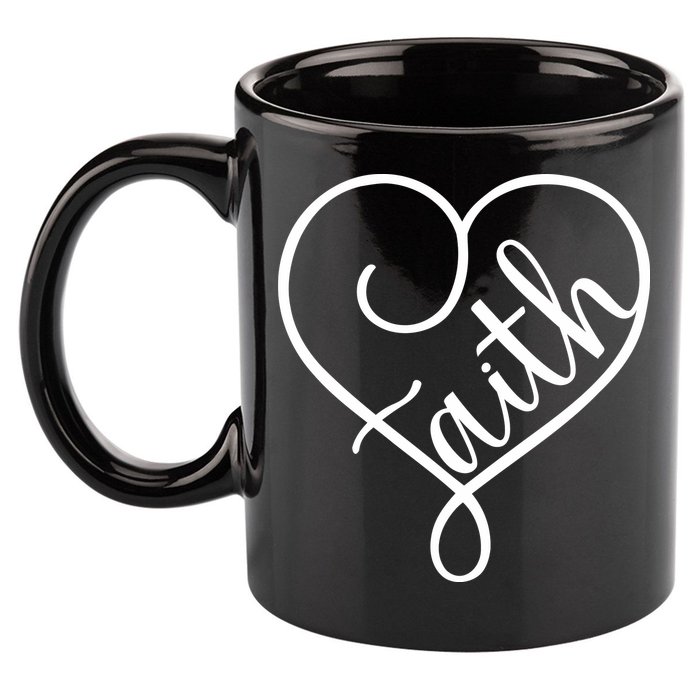 Faith Cursive Heart Christians Jesus Loves 11oz C Handle Ceramic Mug