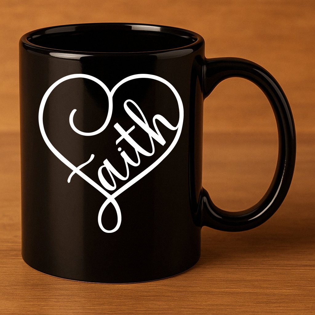 Faith Cursive Heart Christians Jesus Loves 11oz C Handle Ceramic Mug