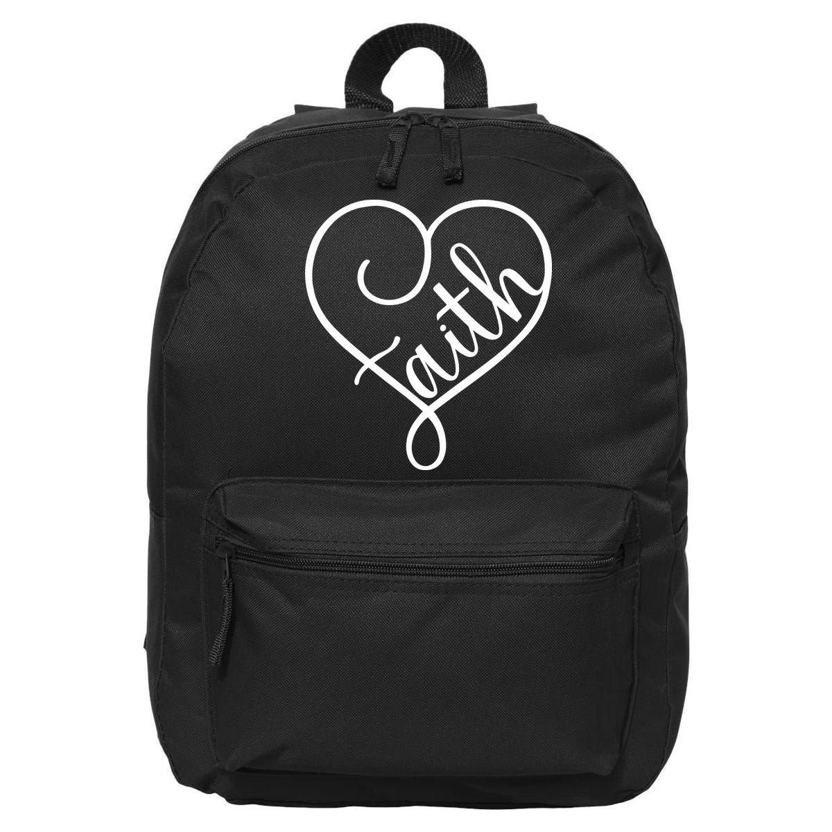 Faith Cursive Heart Christians Jesus Loves 16 in Basic Backpack