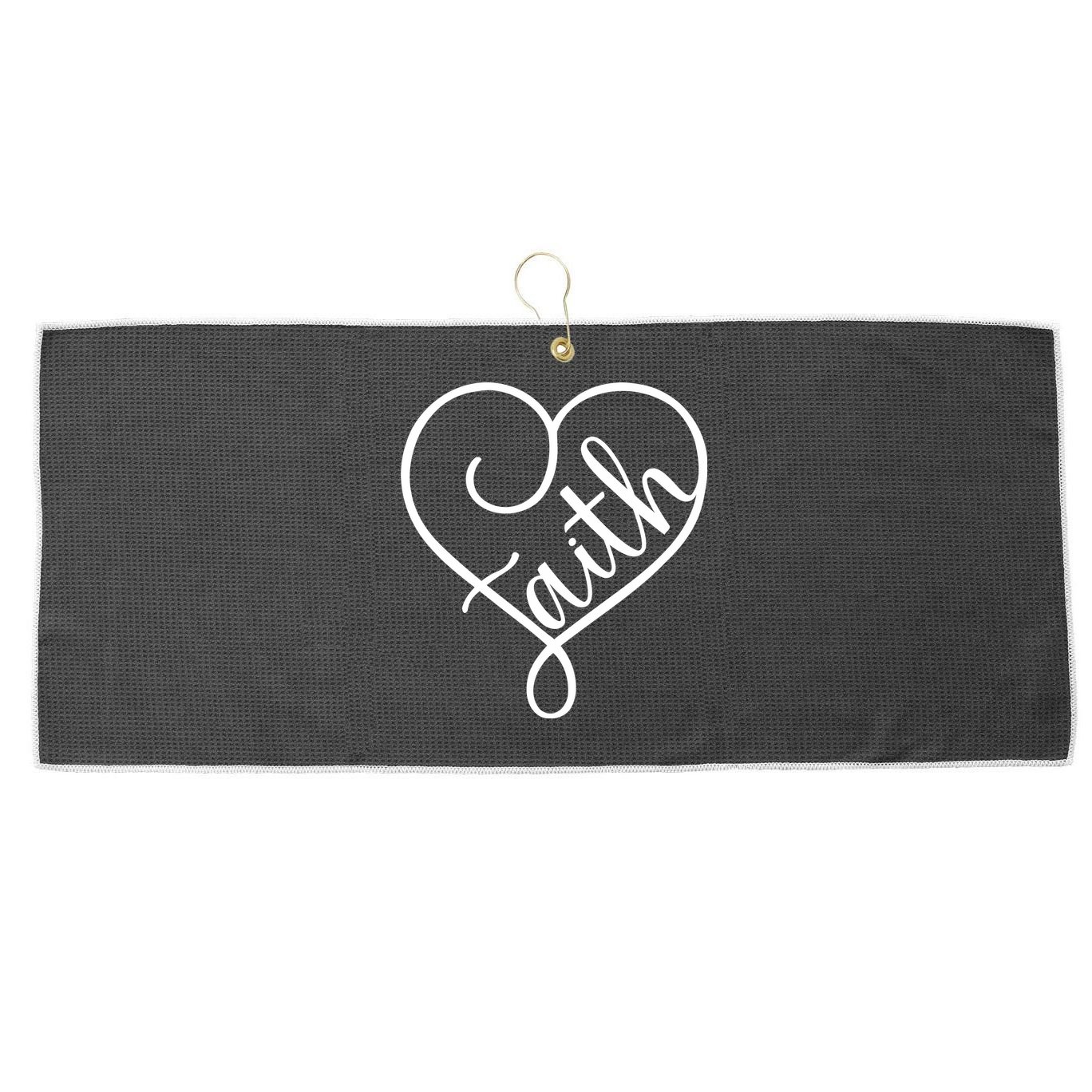 Faith Cursive Heart Christians Jesus Loves Large Microfiber Waffle Golf Towel