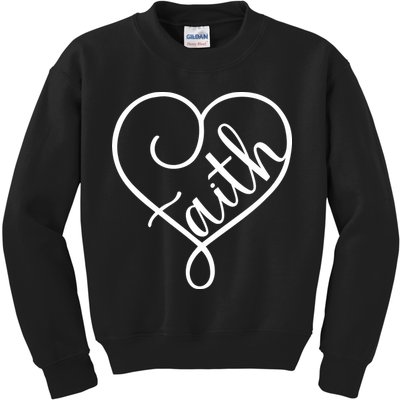 Faith Cursive Heart Christians Jesus Loves Kids Sweatshirt