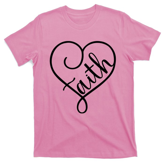 Faith Cursive Heart Christians Jesus Loves T-Shirt