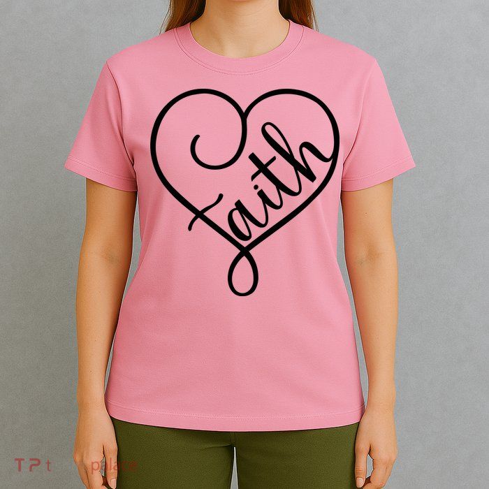 Faith Cursive Heart Christians Jesus Loves T-Shirt